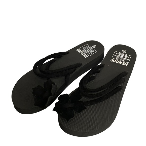 Hengde Shoes - Hengde Womens Flip Flop Sandals Size US 9 EU 40 Black Floral Beach Summer